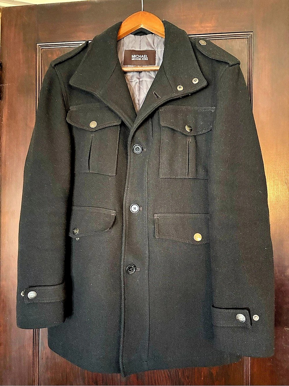 Michael Kors Black Wool Pea Coat